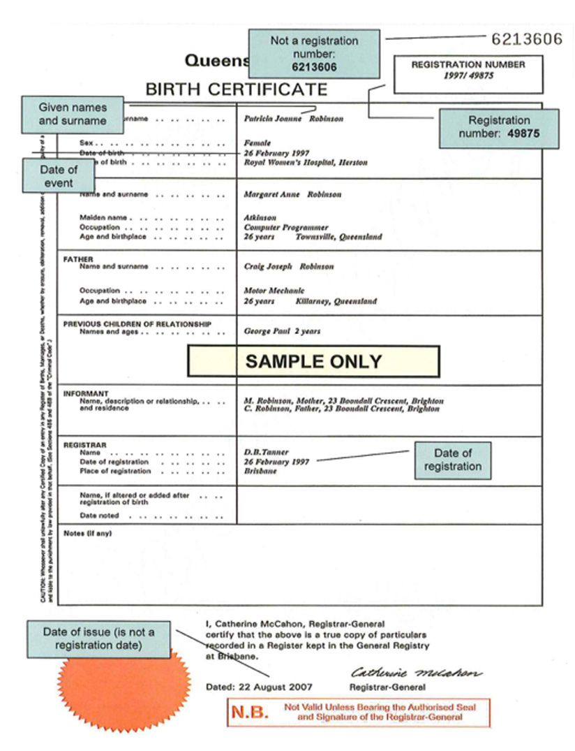 Where Is The Registration Number On A Qld Birth Certificate